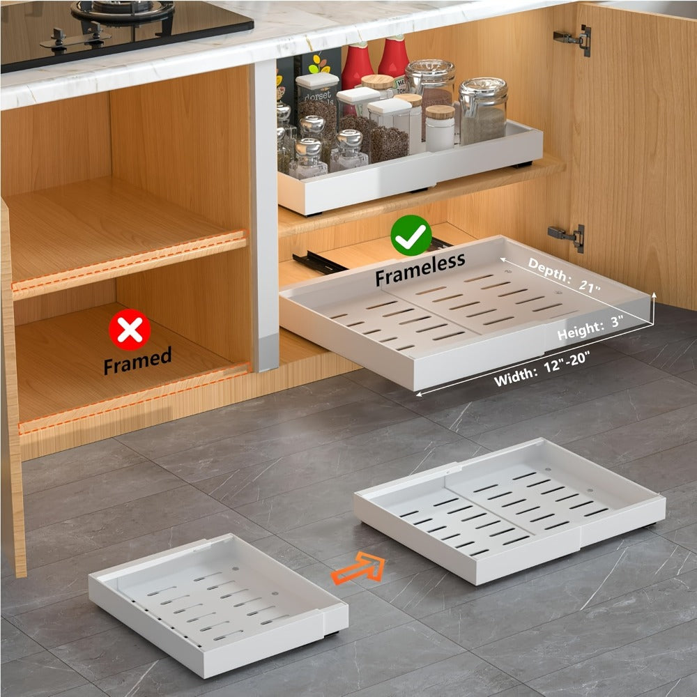 Expandable Pull-Out Cabinet Organizer Under Sink Storage Drawer Rack 2-Pack Adjustable Kitchen Shelf Organizer for Pots Pans Spices