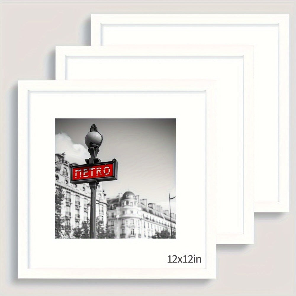 Square Photo Frames Set of 3, Black White 8x8 12x12 Inch Wall Hanging Picture Frames for Living Room Hallway Gallery Wall, Holiday Gift for Friends Family Home Decor