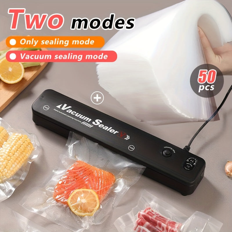Vacuum Sealer Machine with 50 Vacuum Storage Bags ¨C 2-in-1 Vacuum & Heat Sealing, One-Button Operation, Food Preservation Sealer for Freshness, Black or White