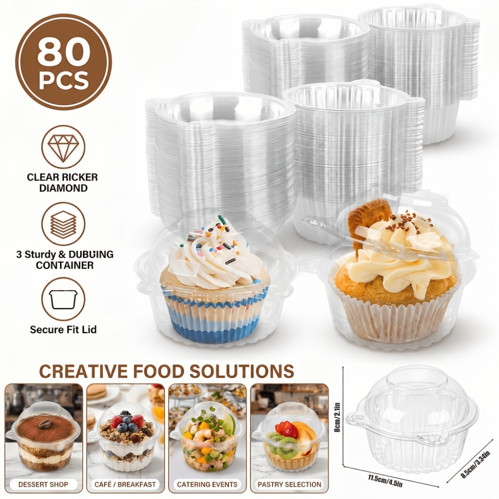 Individual Cupcake Boxes with Dome Lids 80 Pack - Clear Plastic Single Cupcake Containers with Flip Top Closure for Cupcakes Muffins and Pastries, Perfect for Bakery Home Kitchen Party Picnic and Gifting