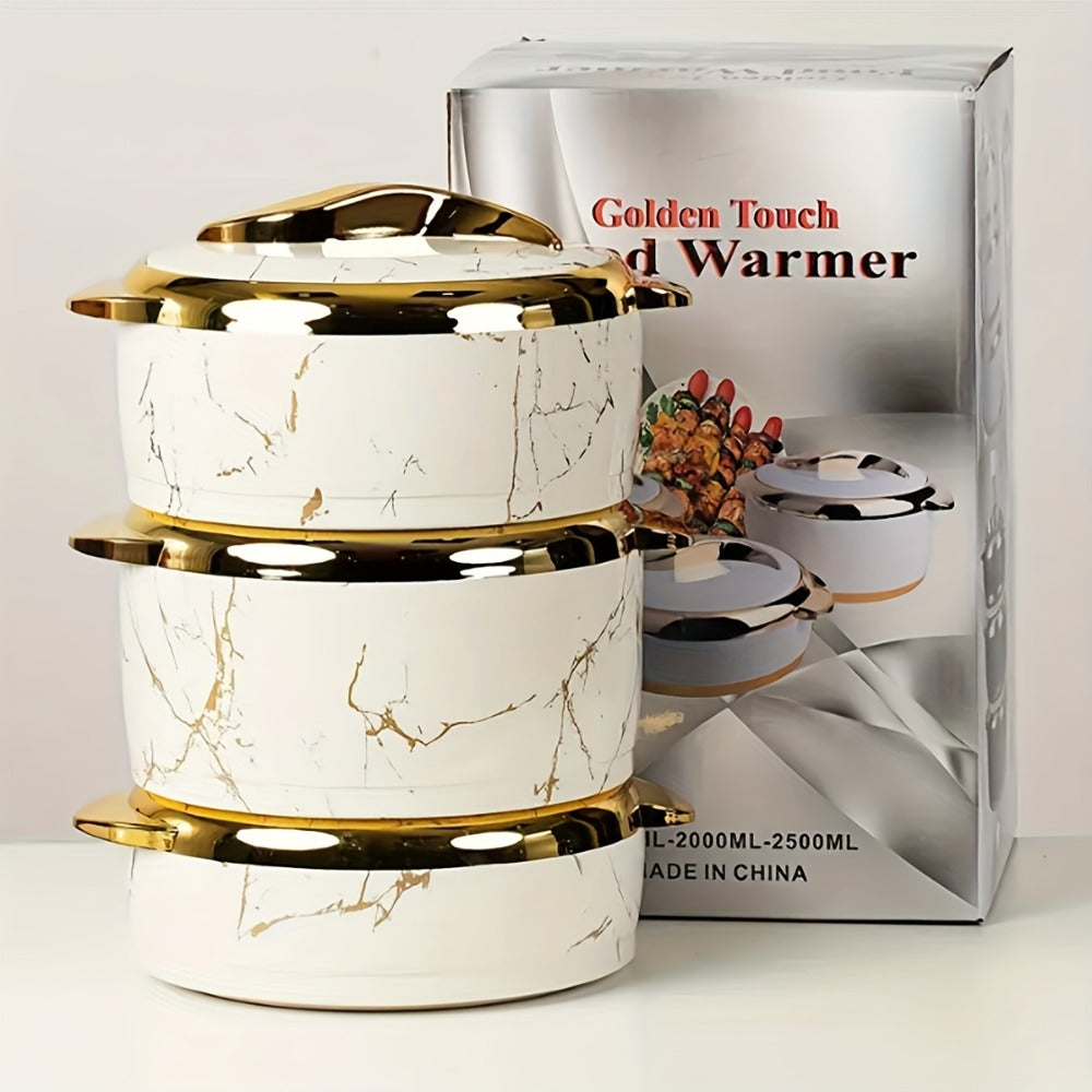 Insulated Casserole Dish Set 3-Piece Thermal Food Warmer with Lids, Stainless Steel Serving Bowls for Hot & Cold Food, Buffet Hotpot Tableware Set for Entertaining Dining Table
