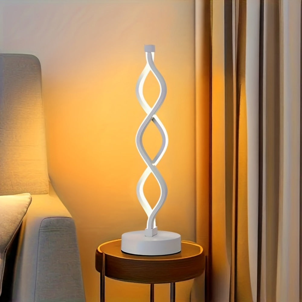Spiral LED Table Lamp ¨C Modern Minimalist Wave Dimmable Desk Lamp, 3 Color Temperatures, USB Charging, Metallic Base, Creative Curved Night Light for Bedroom Living Room Office Study (1pc / 2pc / Wooden)