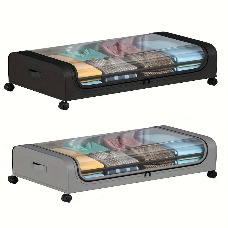 Under Bed Storage Organizer with Wheels & Lid - Metal Rolling Bins for Clothes Bedding Shoes Blankets Books (2pcs)