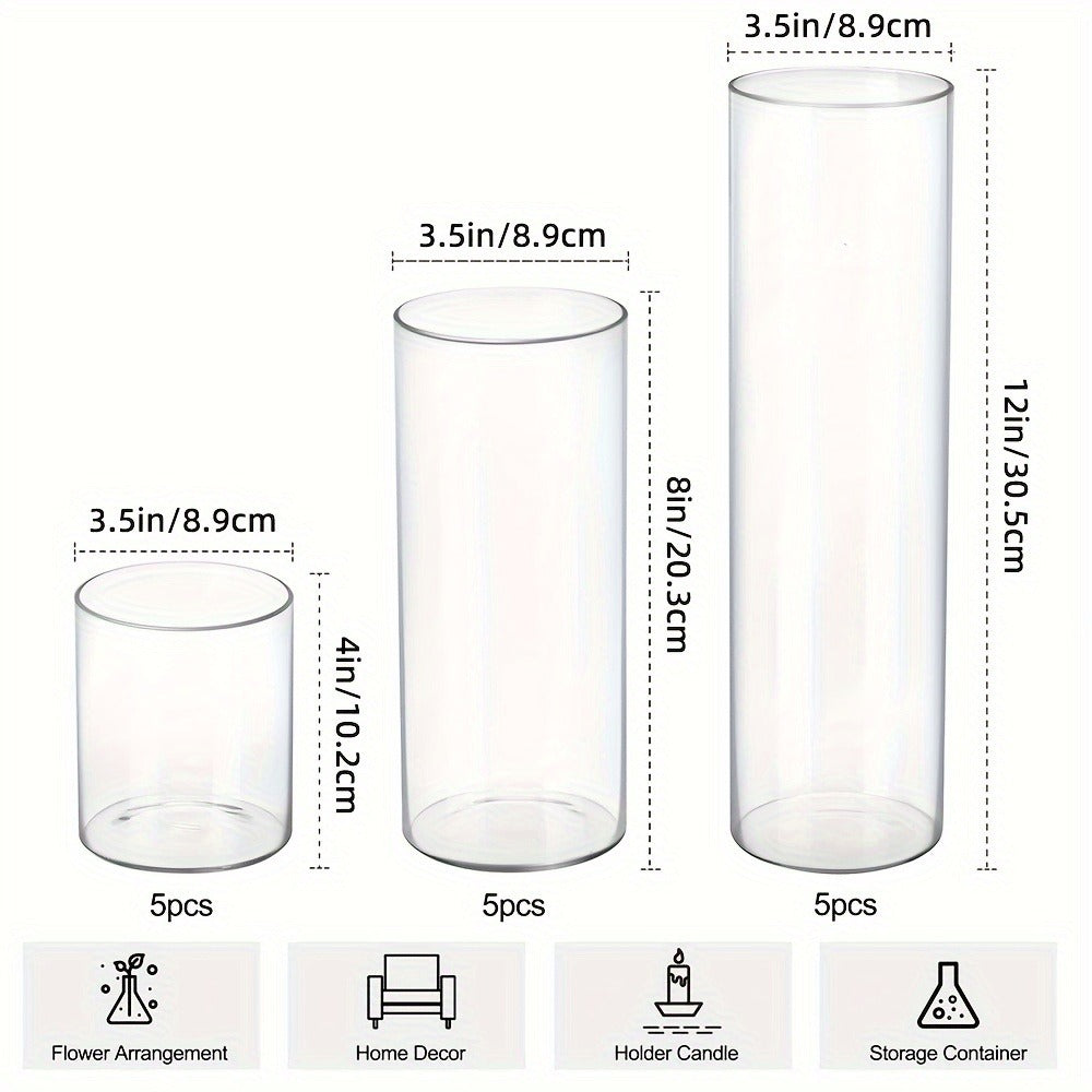 Glass Cylinder Vases Set 18pcs 24pcs - 3 Sizes 4in 8in 12in Tall Clear Candle Holders for Wedding Centerpieces Party Table Decor Halloween Decorations Flower Vase Home Decor