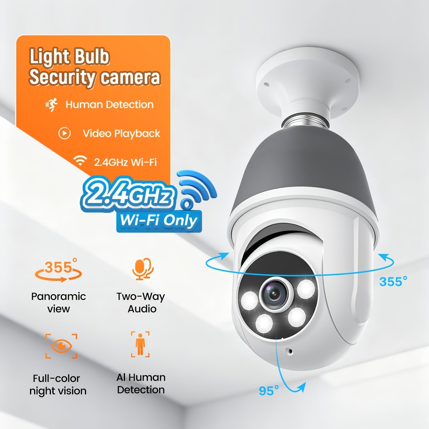 AI Auto Tracking Security Camera 360¡ã Panoramic 1920P | Infrared Night Vision Two-Way Audio 2.4GHz USB Charging | Wireless Indoor Surveillance Camera Human Motion Detection