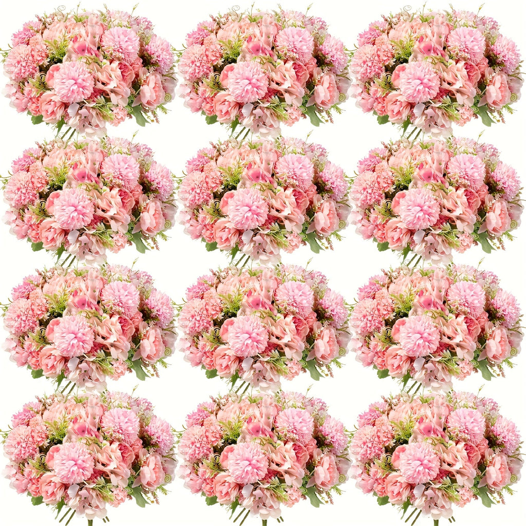Artificial Peony Flowers 12 Bundles - Faux Peony & Hydrangea Bouquet for Wedding Centerpiece, Table Floral Arrangement, Vase Decor, Home & Holiday Decoration (Blue White, Pink, Purple, White, Green)