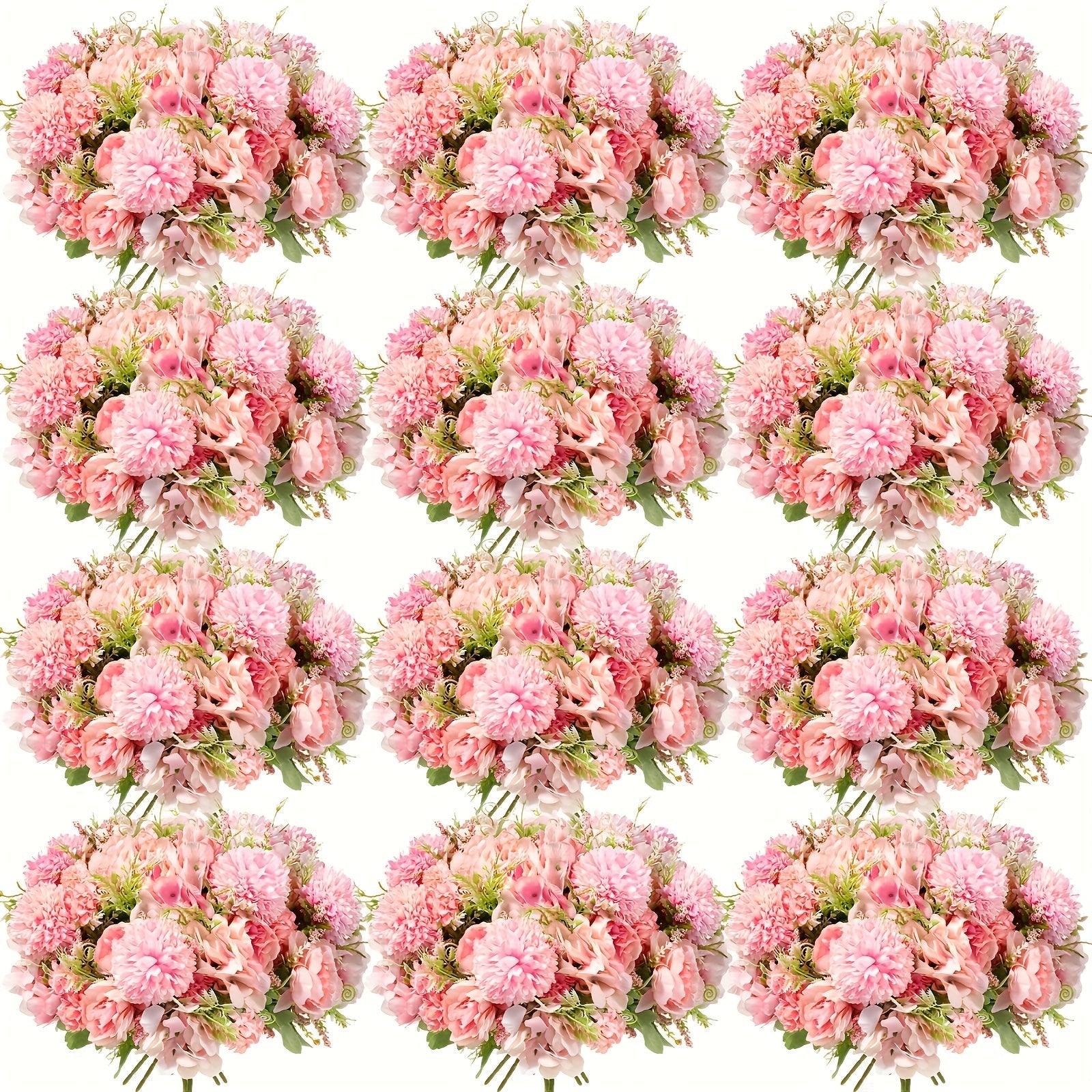 Artificial Peony Flowers 12 Bundles - Faux Peony & Hydrangea Bouquet for Wedding Centerpiece, Table Floral Arrangement, Vase Decor, Home & Holiday Decoration (Blue White, Pink, Purple, White, Green)