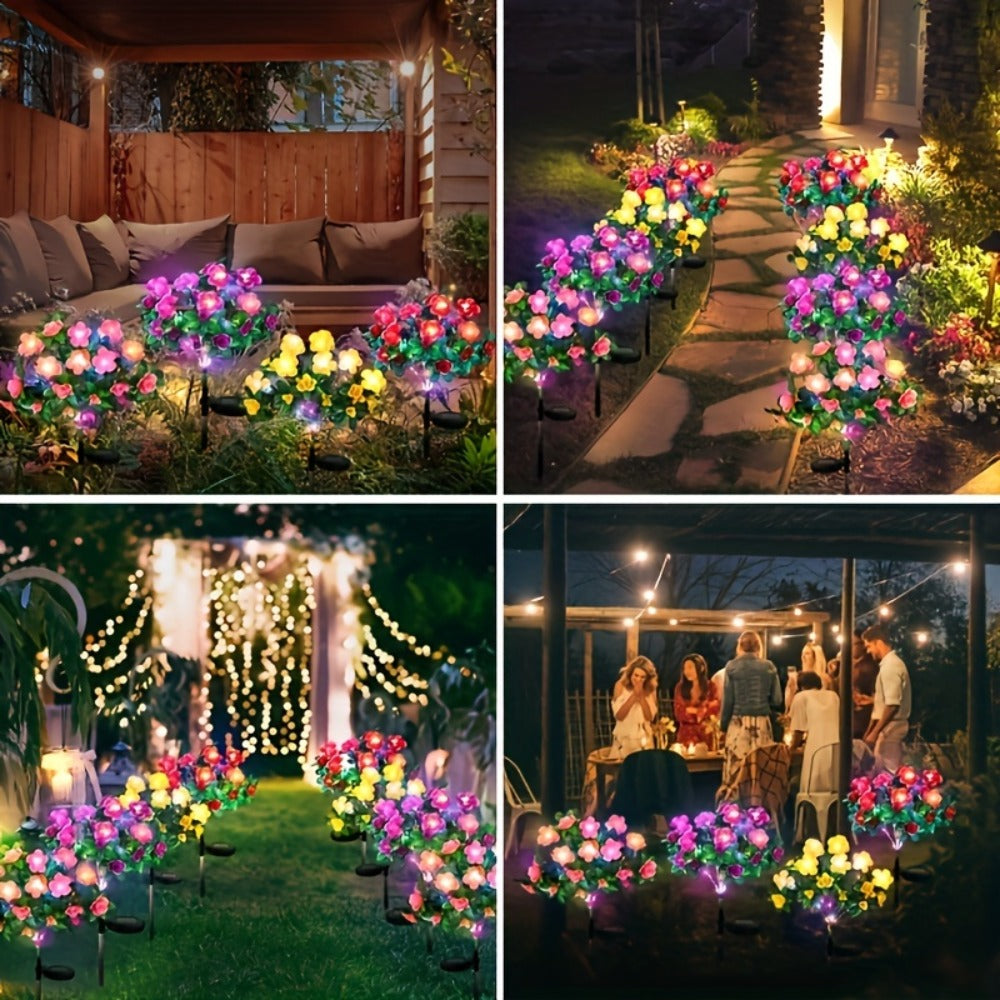 Solar Flower Lights Outdoor IP65 Waterproof Simulation Azalea Garden Decor Light 42 LED Solar Powered Decorative Stake Light for Garden Patio Yard Rose Red Yellow Pink Purple Colorful