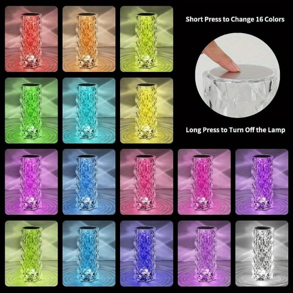 Crystal Diamond Rose Table Lamp RGB LED ¨C Remote & Touch Control Dimmable USB Rechargeable Uplight for Home, Office, Dating & Parties, Perfect Gift for Women & Couples