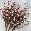 Artificial Berry Branches Red White Blue Patriotic Decor ¨C 5pcs Fake Plastic Stems for Home Tabletop Vase Floral Arrangement Fourth of July
