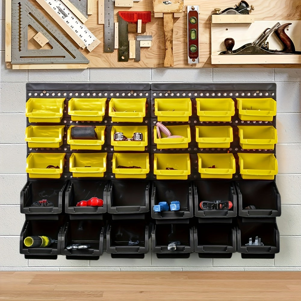 Plastic Parts Storage Bins Wall Mount 30pcs ¨C Heavy Duty Small Hardware Organizer for Screws, Nuts, Bolts & Nails | Multi-Tier Wall Shelf System for Garage, Workshop & Craft Room | Space-Saving Bin Rack