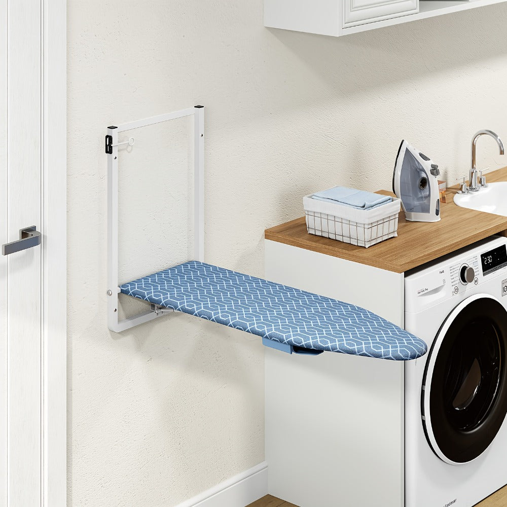 Wall Mount Ironing Board Foldable 36x12 Space Saving with Iron Holder Removable Heat Resistant Cover for Small Spaces Laundry Room Closet Apartment