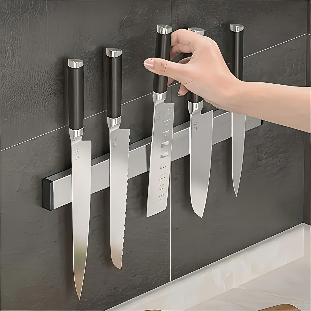 Magnetic Knife Holder Wall Mounted ¨C Stainless Steel Punch-Free Knife Strip Rack for Kitchen, Holds Chef Knife Santoku Bread Knife, No-Drill Knife Bar for Home Restaurant Kitchen Organization