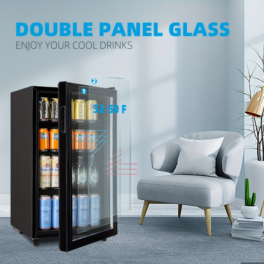 Beverage Refrigerator with Glass Door ¨C Mini Fridge 2.0/3.5/4.0 Cu Ft, LED Lights, Adjustable Shelves, R600a Cooling for Beer, Wine & Drinks, Home, Office & Bar