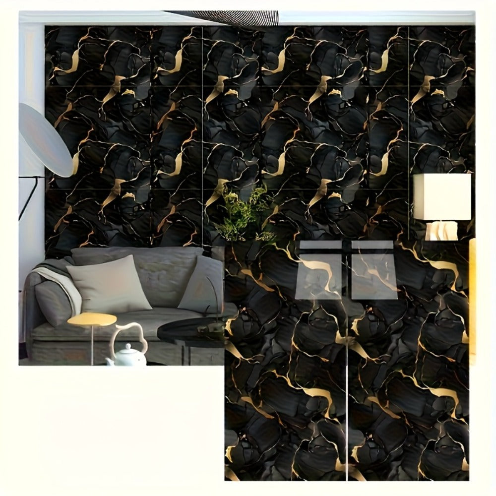 Peel and Stick Marble Tile Stickers ¨C Self Adhesive Foam Wall Tiles for Bathroom Kitchen Office Bohemian Home Decor (50/100pcs, White/Gray/Black/Blue Gold)