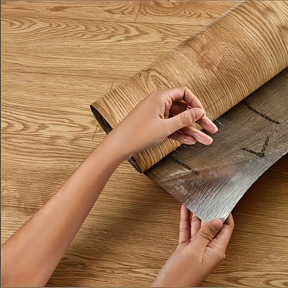 Wood Grain Floor Sticker Roll Peel & Stick Self-Adhesive Non-Slip Thickened Vinyl ¨C Vintage DIY Flooring for Walls, Floors, Desks & Door Panels