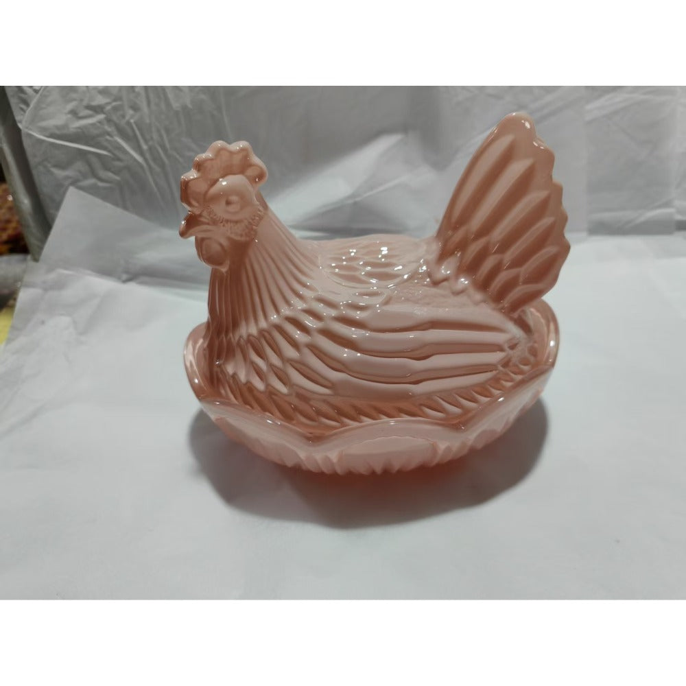 Glass Hen on Nest Candy Jar Vintage Farmhouse, Covered Chicken Storage Canister with Embossed Design, Rustic Kitchen Decor & Collectible Centerpiece for Table, Entryway & Cabinet (5 Colors)
