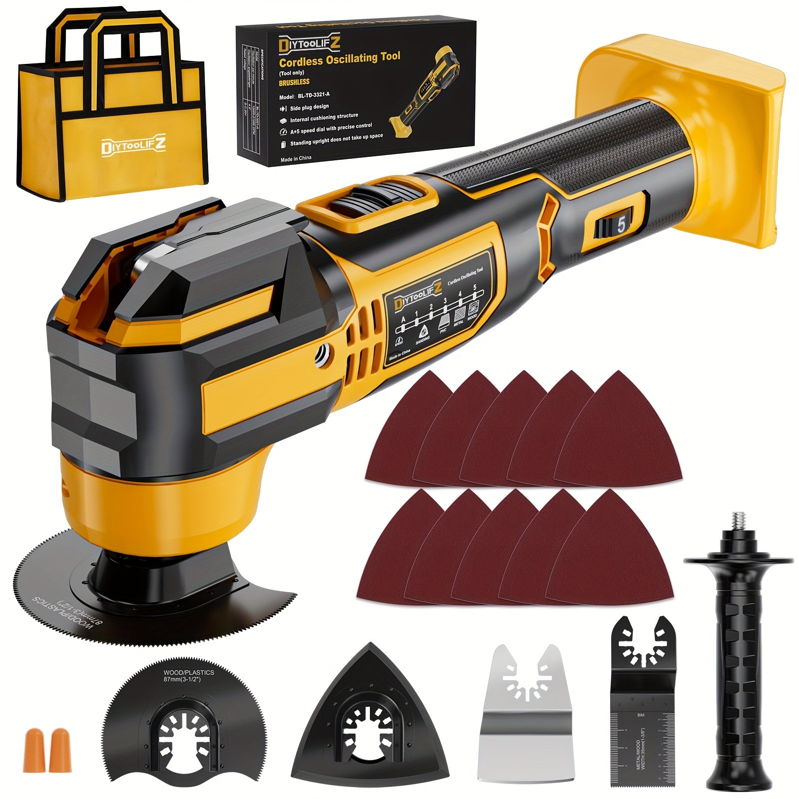 Oscillating Multi Tool Brushless Cordless Compatible with DeWalt 20V / 18V Battery ¨C 21000 OPM Variable Speed, 4.5¡ã Oscillating Angle, Anti-Vibration, Wood Cutting Blades & Sanding Pads (Battery Not Included)