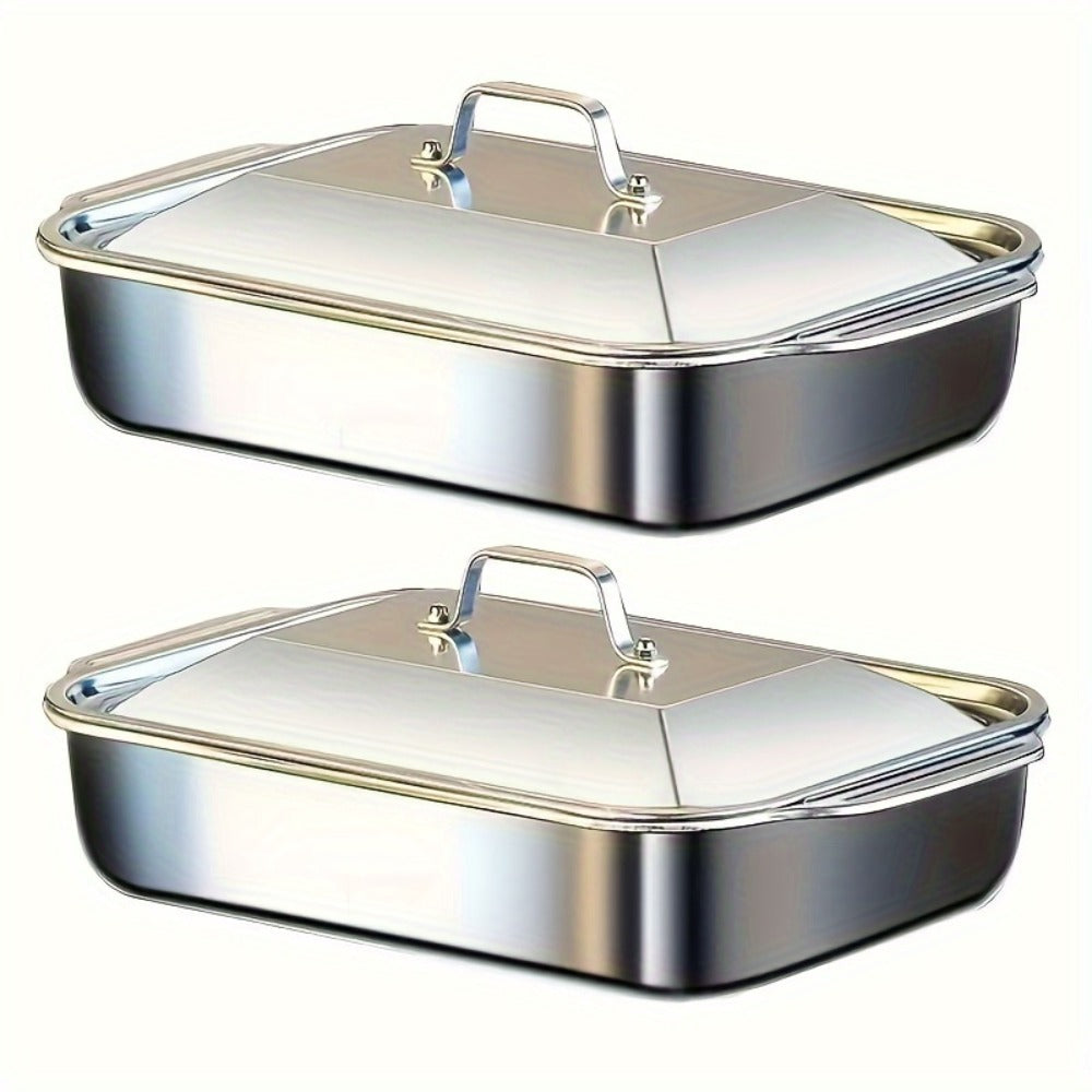 Stainless Steel Baking Trays with Lids ¨C Large Capacity Sheet Pan Set for BBQ, Bread, Desserts, Seafood & Buffets | Family Gatherings, Outdoor Camping, Portable Food Trays