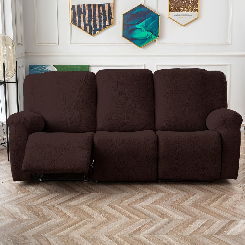 Jacquard Stretch Sofa Recliner Cover Big Leaves - High Stretch Soft Washable Slipcover for 1 2 3 Seat Loveseat with Console Furniture Protector Home Decor, 6 Colors