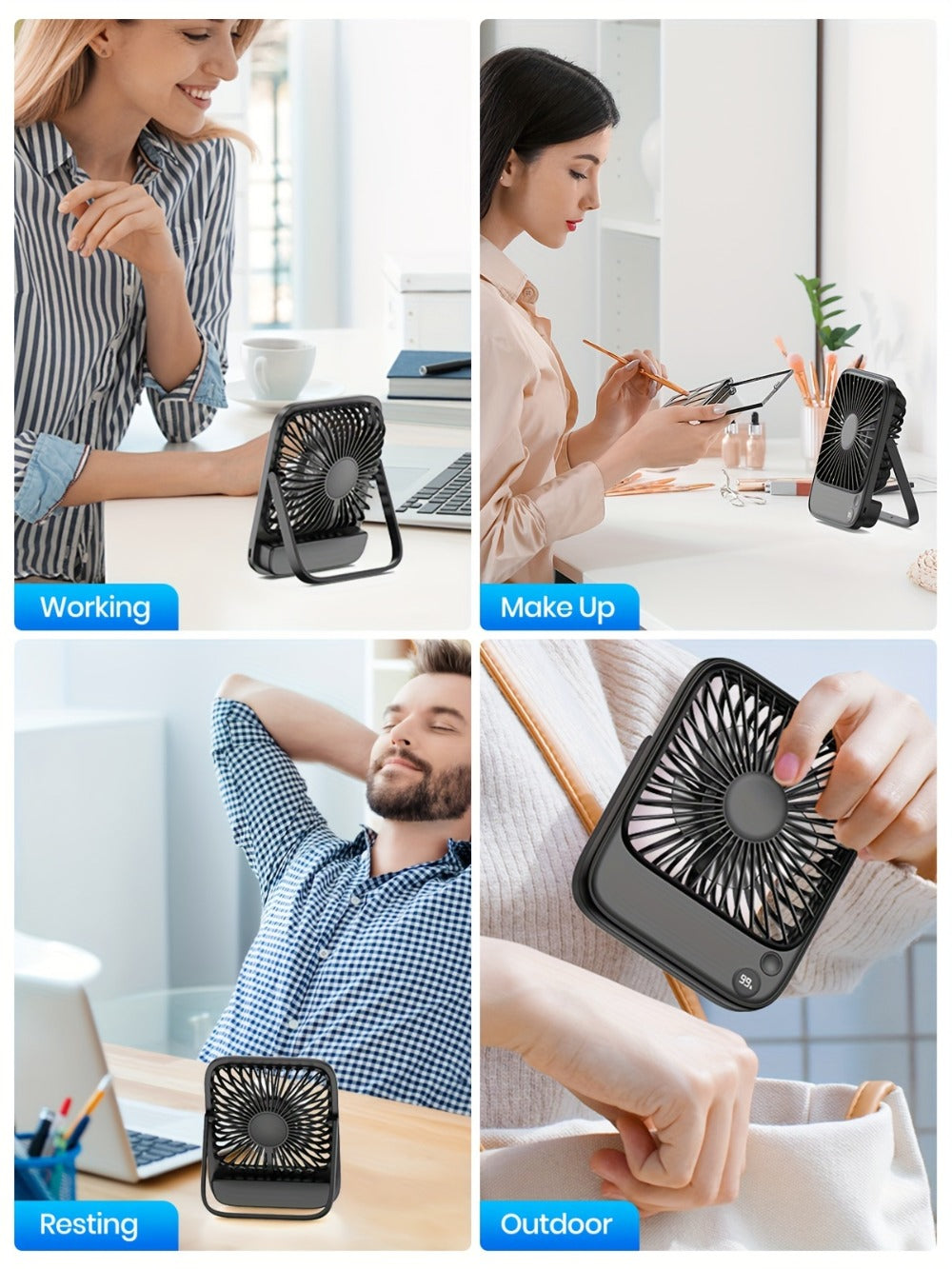 USB Desk Fan Battery Operated | 2000mAh & 5000mAh Rechargeable Mini Personal Fan, 4-Speed Adjustable, 180¡ã Tilt & Foldable, Ultra-Quiet Strong Airflow for Office, Bedroom & Desktop Use ¨C Black, Pink, White