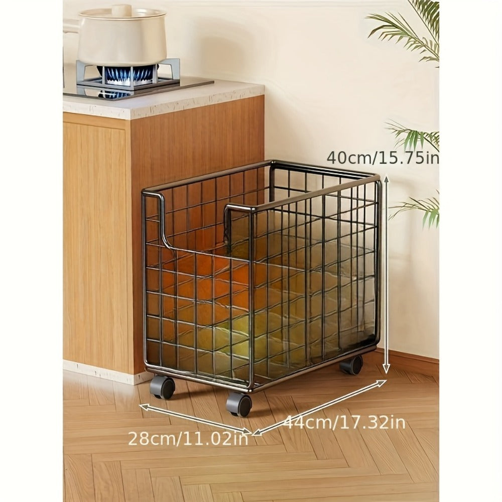 Rolling Metal Storage Basket with Wheels ¨C Multifunctional Wire Organizer Cart for Laundry Room, Bathroom, Kitchen & Closet, Open Shelf Bin, No Lid, Home Organization Storage Basket