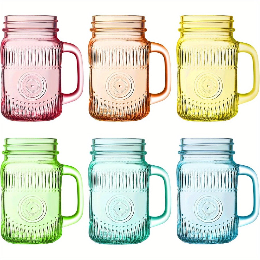 Mason Jars with Handle 6-Pack 16oz Colored Vintage Drinking Jars for Party BBQ Picnic Dishwasher Safe Vibrant Multicolor