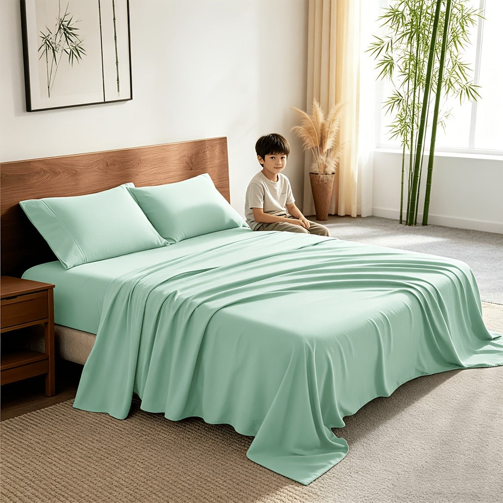 Bamboo Cooling Sheet Set 4pcs ¨C Deep Pocket Fitted Sheet Flat Sheet Pillowcases for Hot Sleepers Twin Full Queen King
