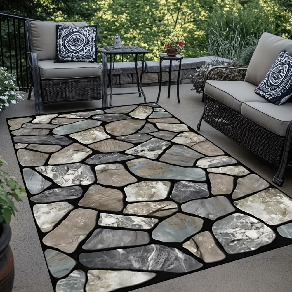 Stone Texture Non-Slip Area Rug Machine Washable Soft Floor Mat for Living Room Bedroom Terrace Camping Rectangular