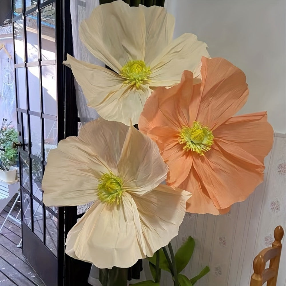 Giant Paper Poppy Artificial Flower - Super Large Floor Standing Fake Flower for Wedding Backdrop, Shop Window Display, Event & Party Decoration, Paper Art Floral Decor, Multiple Colors