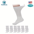 Cotton Diabetic Crew Socks 12 Pairs Non-Binding Neuropathy Loose Fit Seamless Cushioned Full Length for Men Women Edema Sensitive Feet White Black Brown Khaki Navy Grey