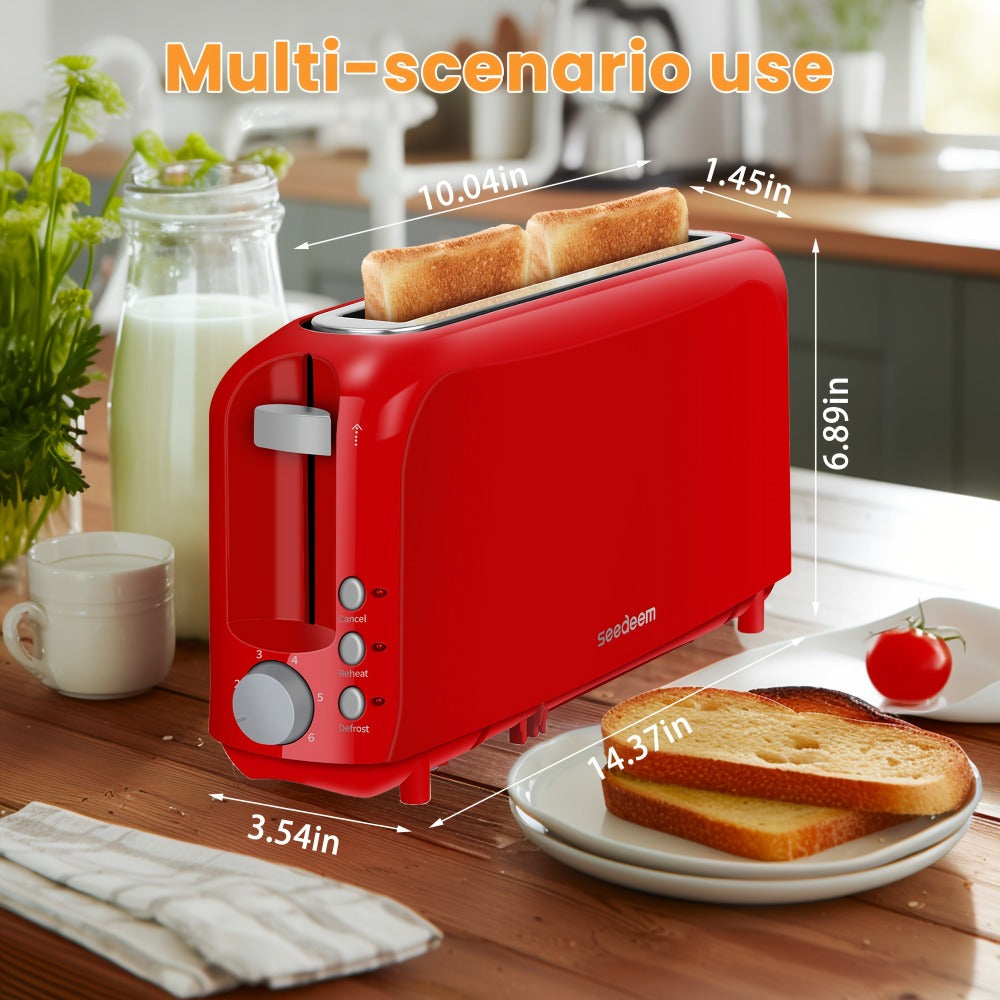 Slim Toaster 2-Slice Long Slot ¨C 1.45¡± Wide Slot, 6 Shade Settings, Cancel/Reheat/Defrost, 750W, Removable Crumb Tray | 6 Colors