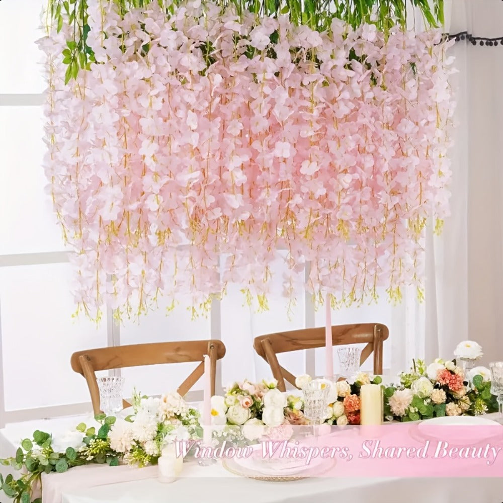 Artificial Wisteria Hanging Flowers 24 Pack - 3.6 Ft Fake Silk Wisteria Vine Garland for Wedding Arch, Garden, Wall & Party Decoration, Available in White, Pink, Blue, Purple & Light Pink