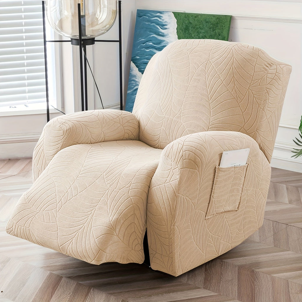 Jacquard Stretch Sofa Recliner Cover Big Leaves - High Stretch Soft Washable Slipcover for 1 2 3 Seat Loveseat with Console Furniture Protector Home Decor, 6 Colors