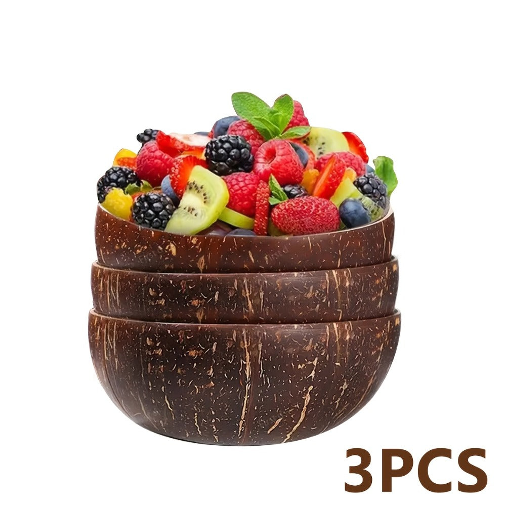 Coconut Shell Bowls Polished Handmade Natural Wooden Bowls for Smoothie, Acai, Fruit, Salad & Yogurt ¡ª Rustic Decorative Serving Bowls, Eco-Friendly Vegan Kitchen Gift | 3 or 12 Pack