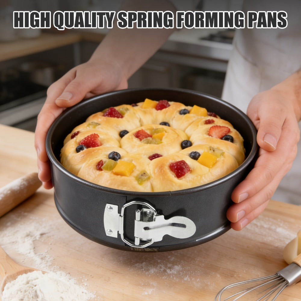 Springform Cake Pan Set, Nonstick Carbon Steel Cheesecake Pan with Removable Bottom & Locking Latch, Round Springform Pan for Cheesecake Pizza Quiche Mousse, 4-Inch Set or 4¡±/7¡±/9¡± 3-Piece Set