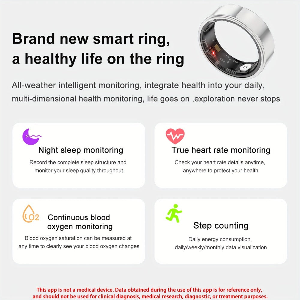 Health Monitoring Smart Ring for Women & Men ¨C Fitness Activity Tracker with Sleep, Calories, Steps, HRV & Menstrual Cycle, Bluetooth 5.3, IP68 Waterproof, iOS & Android