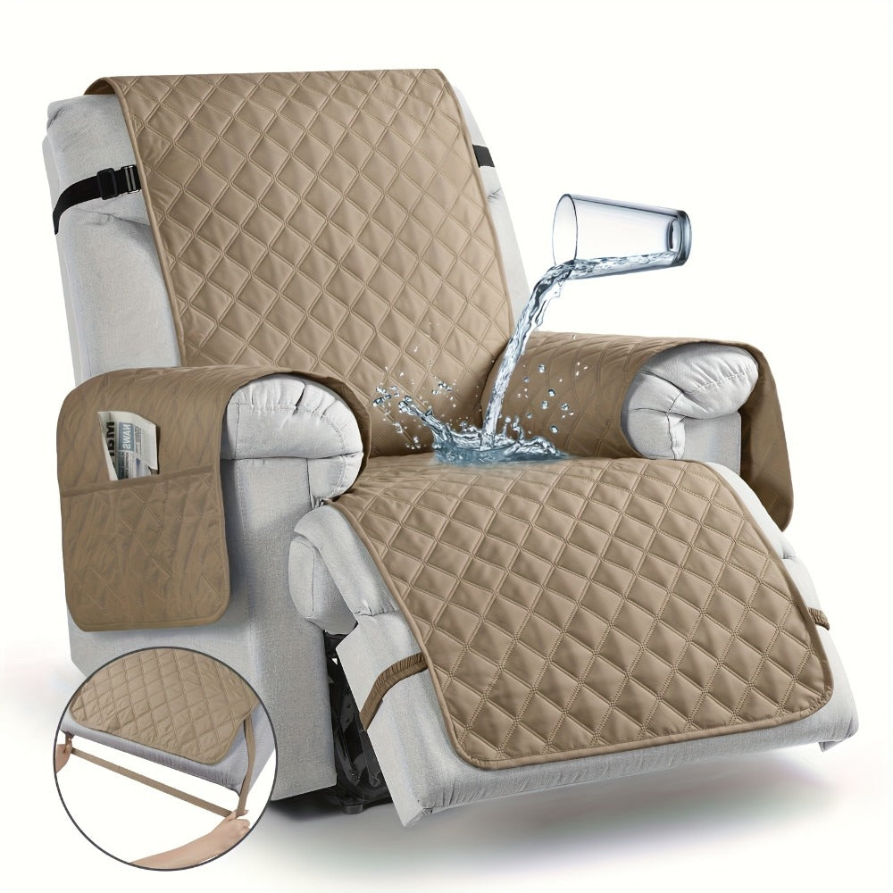 Waterproof Recliner Chair Cover with Pocket | Non-Slip Washable Reclining Sofa Protector for Dogs Cats, Adjustable Strap