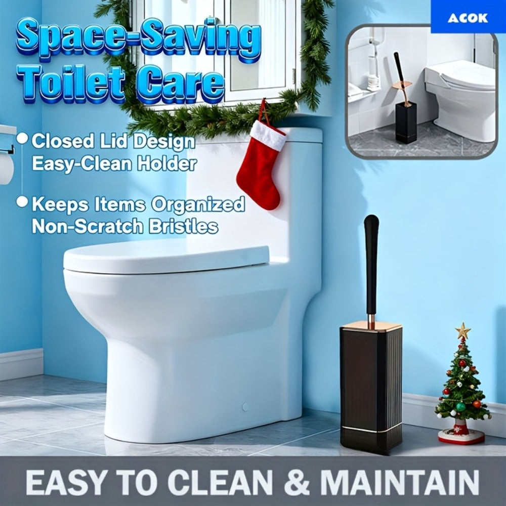 Toilet Brush and Holder Set Ergonomic - Odor Resistant Easy Clean Deep Scrub Bathroom Toilet Brush with Caddy Stand Hygienic Storage | Black | Bathroom Essentials Home Cleaning Accessories Gift