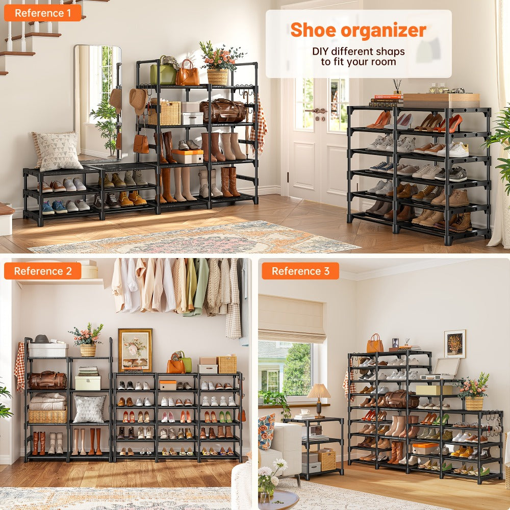 Metal Shoe Rack Organizer 4 Row 6 & 9 Tier Black | Heavy Duty Freestanding Shoe Tower Storage Shelf for Entryway Bedroom Living Room Holds 45-72 Pairs