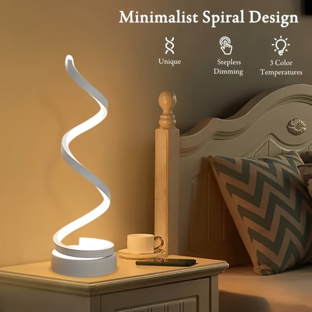 Dimmable Spiral Table Lamp with Touch Control & USB-C Charging Port, 3-Way Brightness Bedside Nightstand Lamp, Modern Minimalist LED Desk Lamp for Bedroom Living Room, Black & White