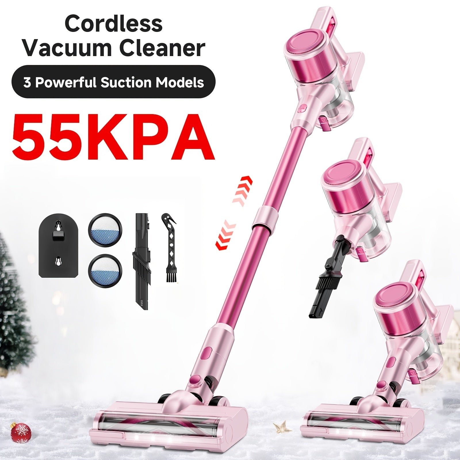 Cordless Vacuum Cleaner 55KPa 8-in-1 Stick Vacuum with LED Light 180¡ã Swivel Lightweight Wireless for Hardwood Carpet Pet Hair Stairs Car Sofa Home Office
