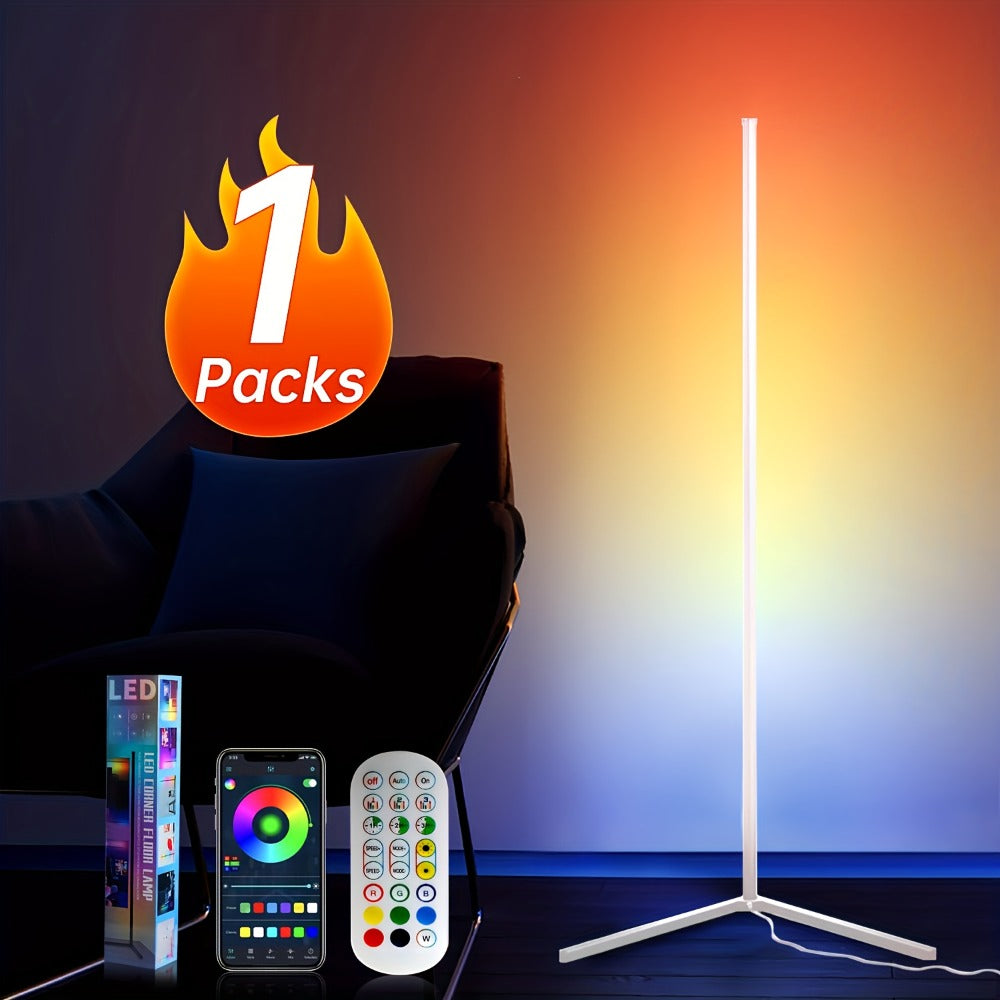 RGB Corner Floor Lamp 16 Million Color Changing LED Smart Light - 56 Inch Adjustable Height, APP & Remote Control, Music Sync, USB Powered Modern Standing Lamp for Game Room Living Room Bedroom Party Decor