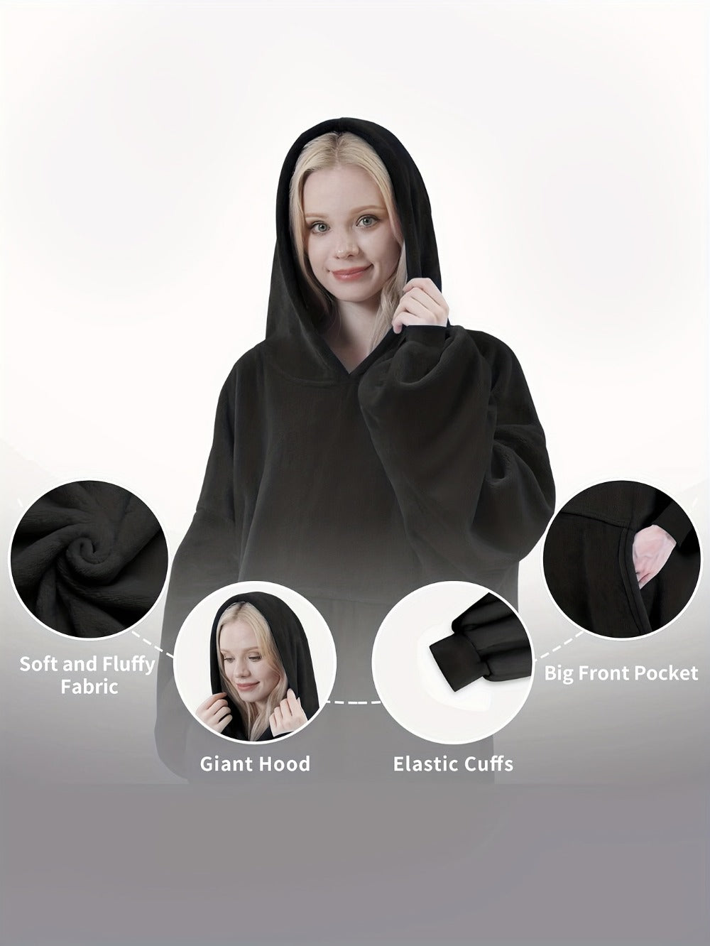 Oversized Wearable Blanket Hoodie Jacket ¨C 350-400gsm Thick Warm Suede Flannel, Hooded Pocket Lazy Coat for Women & Men, 5 Colors