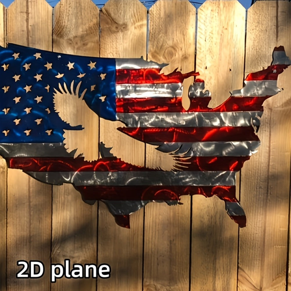 American Flag Metal Wall Art Bald Eagle Patriotic Wall Decor 2D Flat USA Flag Wall Sculpture Fourth of July Decor Gift for Home Living Room Men 15.7x9.8in