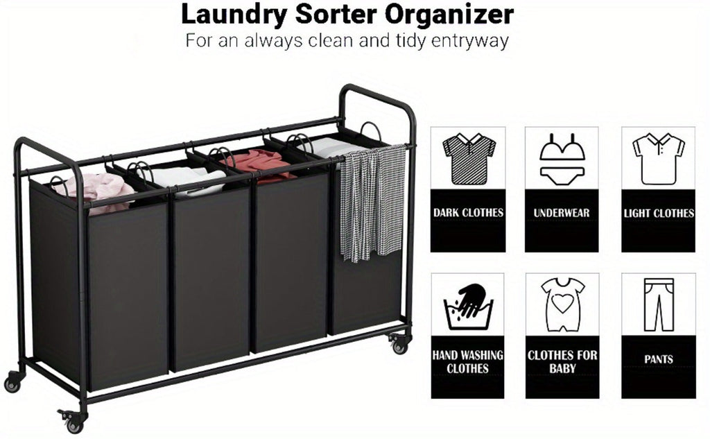 Laundry Hamper Cart with 4-Bag Sorter, Heavy-Duty Rolling Lockable Wheels & Removable Bags ¡ª Laundry Basket Organizer for Bedroom, Bathroom & Laundry Room | Beige, Gray, Black, Assorted