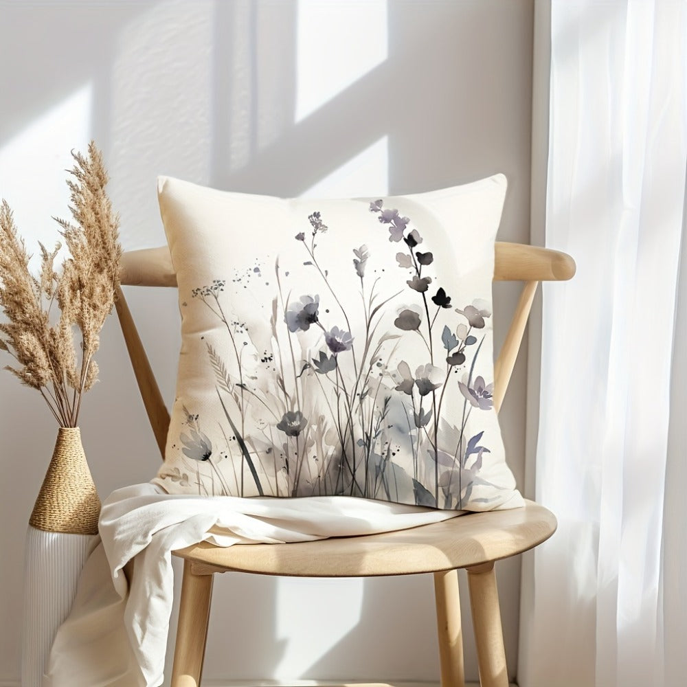 Throw Pillow Covers Set of 4 Boho Poppy Flowers Watercolor Chinoiserie Decorative Cushion Covers 18x18 Inch Soft Farmhouse Pillow Cases for Sofa Bedroom Office Car Home Decor