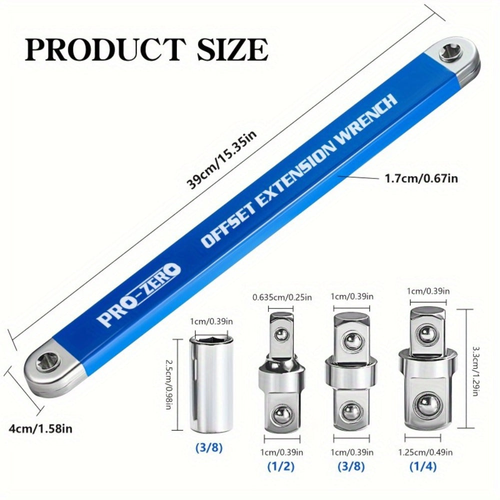 Ratchet Wrench 2-in-1 Offset Extension with 1/4¡± 3/8¡± 1/2¡± Square Head Adapters, 180-Degree Rotation High Torque Non-Slip Handle, Universal Flex Head Ratchet for Narrow Spaces & Auto Repair