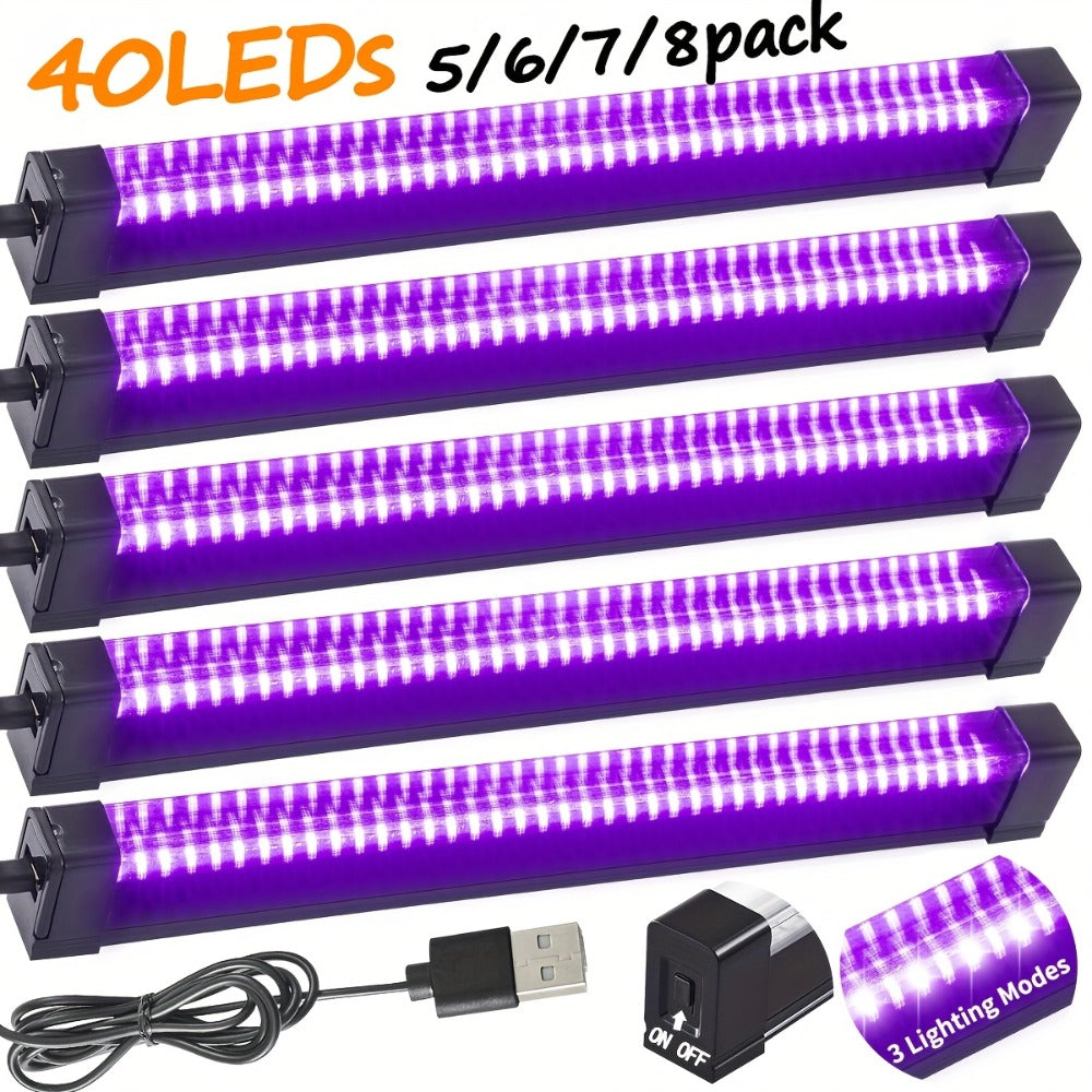 UV Black Light Bar 40 LED 385-400nm USB Plug 3 Modes Portable Blacklight for Glow Party Body Paint Fluorescent Poster Halloween Christmas Decor