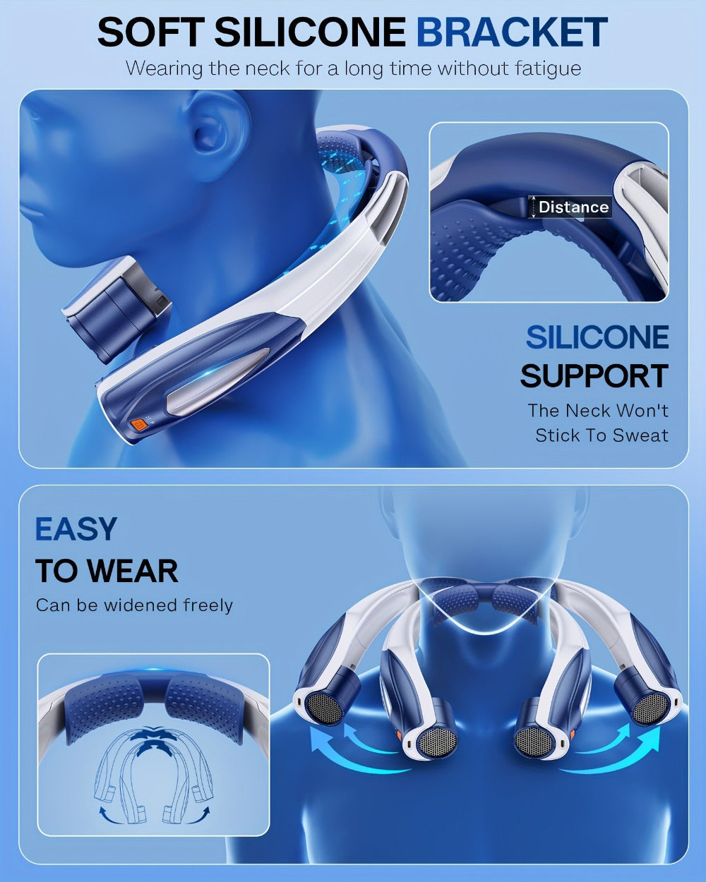 Neck Fan Wearable Bladeless Neckband Fan 3000mAh Dual Battery 6 to 20 Hours Battery Life Dual Wind Speeds Super Quiet Brushless Motor USB Charging Soft Silicone Strap for Work Travel Sports Outdoor